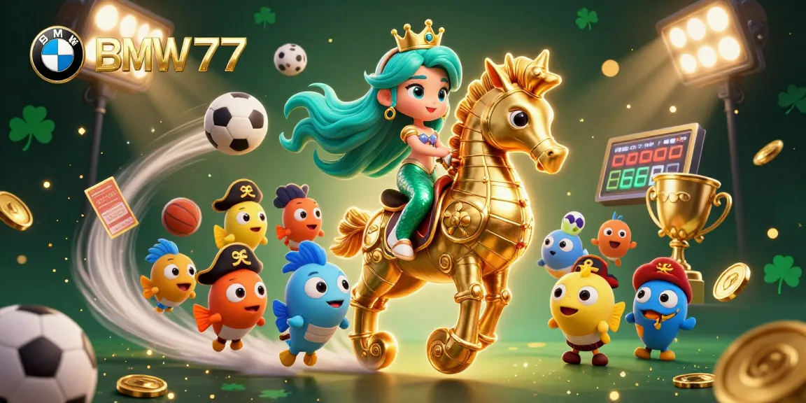 Catch big wins with BMW777 in this vibrant 3D casino-themed illustration featuring thrilling sports elements.