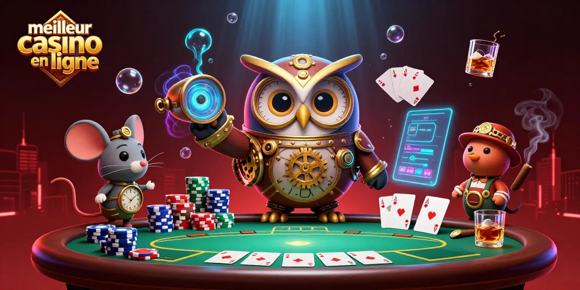 Découvrez le meilleur casino en ligne avec une illustration dynamique d'un hibou voyageur en steampunk.