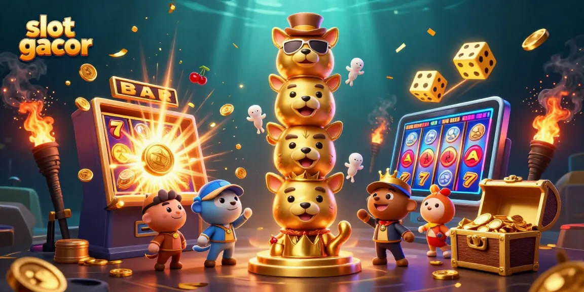 Experience excitement with slot gacor, a vibrant 3D casino illustration showcasing dynamic gambling elements.