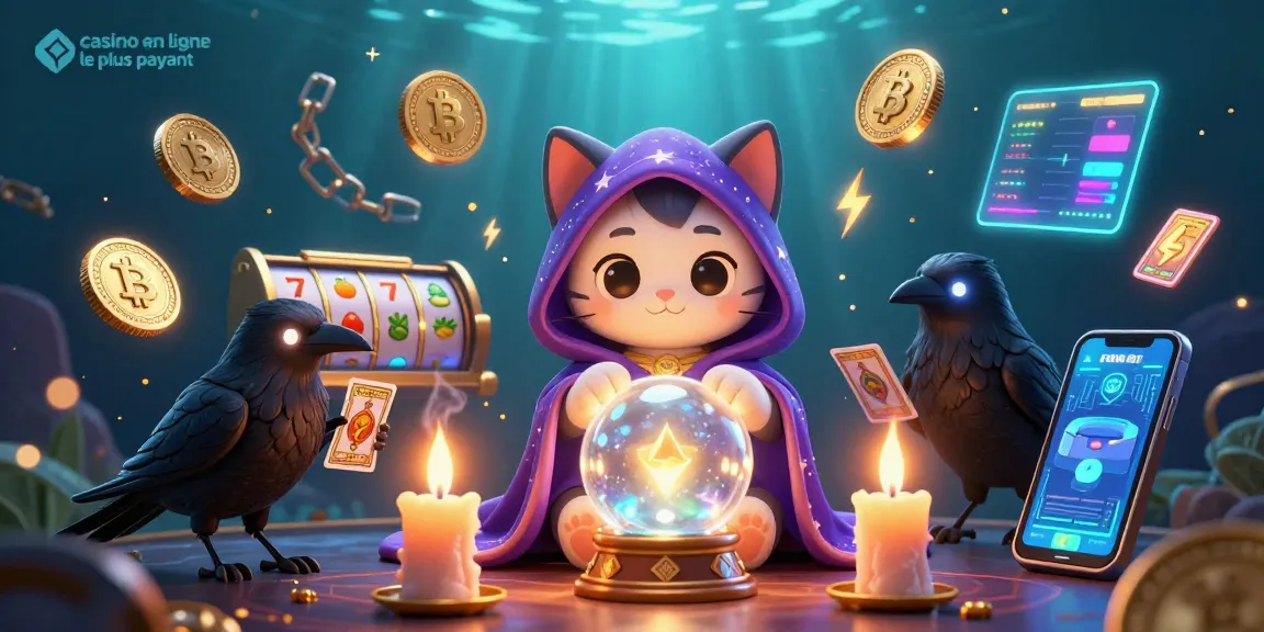 Jeux de casino en ligne le plus payant avec des éléments mystiques et des pièces de crypto-monnaie illumées.